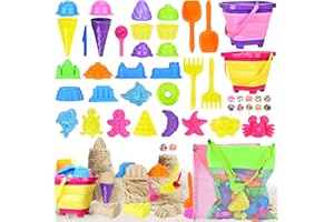 COZCLAM Beach Sand Toys for Kids, 46PCS Beach Toys Set Mit Collapsible Beach Bucket, Sand Leakage Mesh Bag | Desserts | Sea Animals | Sandcastle Molds | Sand Pit Toys For Toddlers Children Boys Girls