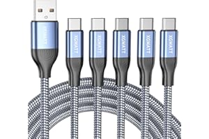 XGMATT USB C Charger Cable 2M 5Pack, Type C Charger Fast Charging Lead Nylon Braided for Samsung Galaxy S21 S20 S10 S9 S8 A12 A20e A21s A40 A51 A70,Google Pixel,Huawei P30 P20 P40,Sony Xperia,Switch,Blue