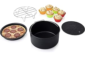 ‎PRINCESS Princess 10-teiliges Zubehör-Set für XL Heißluftfritteuse 4,5L und 5,2 Liter - Topfablage, Pizzablech, Kuchenform, Grillrost, Muffinschälchen, 182012