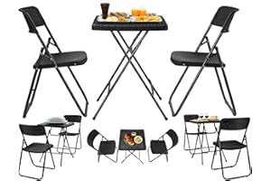 ecosa® Bistroset 3-teilig Balkontisch mit 2 Stühlen Gartentisch klappbar - Balkonset klappbare Stühle - Sitzgruppe Balkonmöbel Wetterfest Gartenmöbelset Rattan Optik aus robustem 600D Oxford PVC