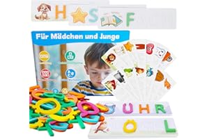 Mocraft Holz Montessori Spielzeug ab 3-8 Jahre, Buchstaben Lernen Lernspiele ab 3-8 Jahre mit 14 Doppelseitig Bedruckten Wortkarten Junge Mädchen Einschulung Geschenk