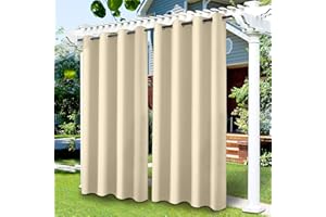 LIVEGO Tende Idrorepellente per Esterni Tende Termiche Isolanti Tende da Esterno con Anelli 1 Pannello, Tende per Interni per Portico, Pergolato, Cortile, Porta Scorrevole (bianco crema, 132 x 238 cm)