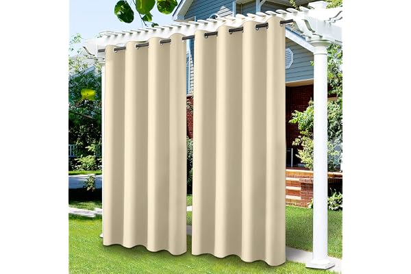 Rideaux d'extérieur Imperméables, Rideau Occultant Isolant Thermiques pour Pergola, Cabanon Jardin Exterieur, Gazebo, Porche Terrasse Pavillon, 1 Panneau (Blanc crème, 132 x 238 cm)