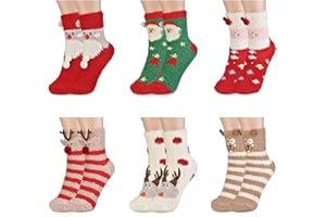 COLORNIVAL Calcetines cálidos para mujer, calcetines de Navidad, calcetines de invierno, calcetines coloridos, calcetines mullidos, calcetines de cama