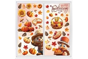 JOFONY Thanksgiving Window Stickers,3D Cute Turkey Autumn Maple Leaves Window Clings Reusable Party Decoration Window Decals for Thanksgiving Day