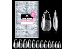 UNA GELLA Almond Gel Nail Tips, 504PCS Pre Etched Clear Fake Nails Tips Medium Almond Shape - 12 Sizes Full Cover Soft Acrylic Press On Nail Extensions No C Curve Gift for Diy at Home
