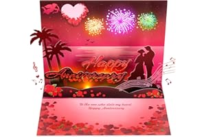 FITMITE Anniversary Card, Light & Music & Fireworks Romantic Pop Up Happy Anniversary Cards | Gifts for Wife | Husband | Couple | Her | Him, Anni Gifts w DIY Numbers | Photos