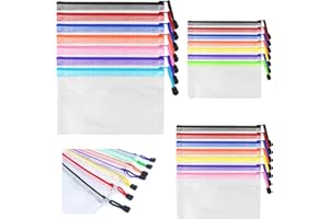 RISVOWO 21 Pezzi Borse di File, A4 A5 A6 Sacchetto del Documento, Sacchetto di Zip Impermeabile, Borse di File Mesh, Busta Plastica con Cerniera per Documenti, Uffici Forniture, Ricevute, Cosmetici, 7 Colori