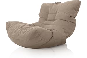 Aiire Relaxo Sitzsack XXL für Kuschelecke - Bean Bag Design mit Füllung - Riesen Sitzsäcke Erwachsene, Sitz Sack Flauschig - Bodenkissen Grob, Bodenstuhl, Bodensessel Beige