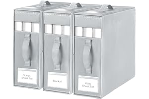 NAYAHOSE Bed Sheet Organizers Storage Bins for Closet,3 Pack Foldable Bedsheet Container Cube (Queen or King Size), Bedding Storage Box for Sheets, Duvet Covers and Pillow Cases