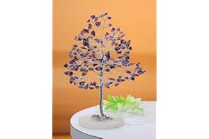 FASHIONZAADI Amethyst crystals and gemstones tree of life Slice base crystal tree, decorative home accessories, house warming gifts new home, gifts for women birthday unique, 7.5 inch