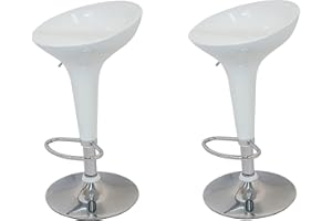 La Silla Española - Pack de Dos Taburetes Estilo Rex en PVC Color Blanco, Regulable en Altura 44x40x87 cm, 2 Unidades