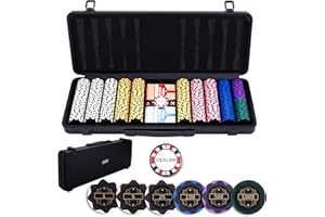 Engelhart - 320961 – Poker-Set – Koffer aus schwarzem Metall – 500 Chips 14 g nummeriert (1 bis 1000) + 2 Kartenspiele, 1 Croupier-Knopf, 5 Würfel