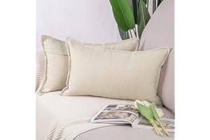 Madizz Juego de 2 Suave Lino Decorativo Funda de cojíns Lujo Estilo Fundas de Almohada para el sofá Dormitorio Beige Rectangular 30 x 50 cm