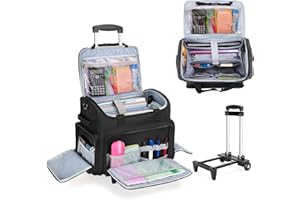 CURMIO Teacher Bag on Wheels with Scalable File Organizer, Rolling Teacher Tote Bag Fits for 15.6” Laptop, Teaching, Craft or Medical Supplies, Black (Patent Design)