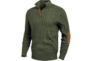 JMIERR Herren Pullover mit Zopfmuster lässiger Stehkragen grobe Freizeit-Strickpullover mit 1/4-Knöpfe Winterpullover Herren