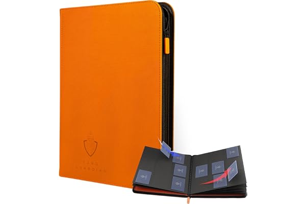 Card Guardian - Classeur de qualité supérieure à 9 poches avec fermeture éclair pour 360 cartes – Poches latérales pour jeux de cartes à collectionner TCG (Orange)