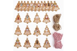 DIYASY 120pcs Christmas Kraft Paper Tag,Xmas Tree Kraft Gift Tags Label Parcel Present Hanging Tags with 230 Feet String