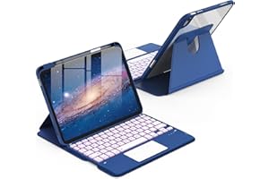 CACOE 360 Rotating Keyboard Case for iPad (A16) 11th/10th Generation (11"/10.9") 2025/2022 with Touchpad, 7-Color Backlit Detachable Wireless Keyboard Case with Support Function, Ocean Blue
