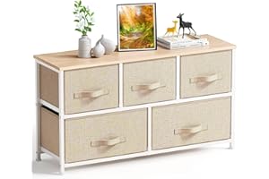‎PIPISHELL Pipishell Kommode Schmal Schrank mit 5 Schubladen aus Stoff, praktische Aufbewahrungskommode, Ordnungsmöbel für Schlafzimmer, Kinderzimmer, Wohnungseingang, Flur, Beige