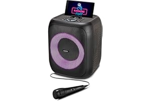 MEDION S61991 Partylautsprecher mit Bluetooth (Partysoundsystem inklusive Mikrofon, Party Box, tragbares Soundsystem, integrierter Akku, für drinnen und draußen, Lichteffekte, TWS)