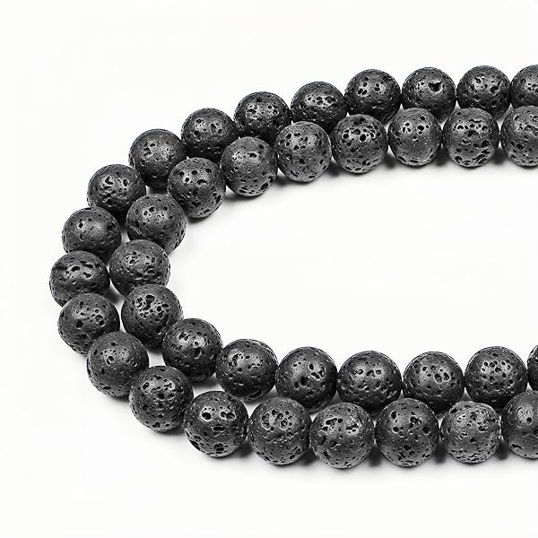 MJDCB 43pezzi 8mm Roccia Vulcanica Lava Nera Sciolto Perline di Pietra Naturale per Creazione Braccialetti Collane e Gioielli Pietre Dure per Bigiotteria Fai Da Te Rotonde - 1