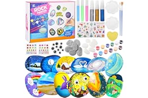 IXYDOR 12 Pezzi Kit Pittura di Pietra per Bambini con 12 Colori e Accessori, Pittura Brillano al Buio, Regalo di Compleanno, Bricolage Giocattoli di Pittura per Bambini e Bambine dai 3 4 5 6 7 8 9 10+ Anni