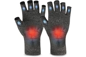 AovYoo 1 Pair Fingerless Arthritis Compression Gloves Raynauds Gloves Rheumatoid Osteoarthritis Wrist Supports -Hand Pain Relief (M, Grey)