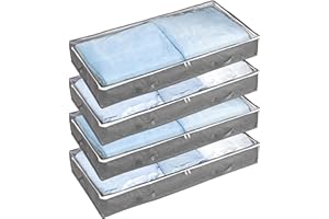 Lacusmall Sac De Rangement Sous-Lit Avec Zip Pack De 4, Boîtes De Rangement Sous-Lit Avec Couvercle Imperméable, Contenants De Rangement Pliables Sac De Rangement (4 PCS* 100x 50 x 18 cm)