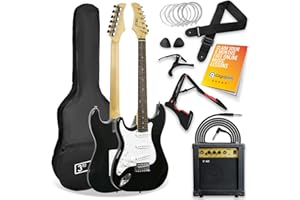 3rd Avenue Full Size 4/4 Left Handed Electric Guitar Kit in Black + 1 Month Free Ultimate Guitar Pro and Courses - 10W Amp, Cable, Stand, Gig Bag, Strap, Strings, Picks, Capo