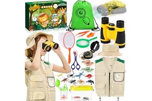 MOYKSRR Zestaw Zabawek Odkrywca na świeżym Powietrzu, Zestaw Zabawek Odkrywca na świeżym Powietrzu, Zestaw do Eksploracji dla Dzieci z Kamizelką, Czapką, Kompasem do Pieszych Wędrówek na Kempingu