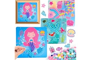 Dancial DIY Meerjungfrau Spielzeug Pom Poms Kunst, Kleinkind Kunsthandwerk für Kinder Alter 3-5, Kinder Crafts Spielzeug DIY Aktivität, Geschenke für Mädchen im Alter von 3, 4, 5, Macht 3 Kunstwerke