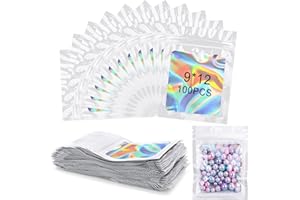 Zeawavsl 100 Par BoîTe Sacs Mylar, Sacs à Fermeture éClair, Sacs Mylar Refermables. Sacs Multi-Usages Refermables Pour Bonbons, Biscuits, Bijoux (White, 9 * 12)