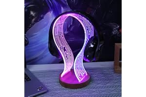 YuanDian Kopfhörerständer, Holz-Headset-Halter mit blau-rosa LED-Nachtlicht für Gamer, Männer und Musikliebhaber – perfekte Geschenkidee für den Schreibtisch