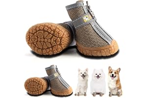 KUTKUT Dog Shoes for Hardwood Floor Breathable Dog Boots with Anti-Slip Rugged Sole Pack of 4pcs Dog Hiking Boots with Reflective & Adjustable Strap Zipper Closure for Small Medium Dogs