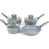 Salter Marblestone 4 Piece Cooking Set – 16cm, 18cm, 20cm Saucepans with Lids, 24cm Frying Pan, Non-Stick, Corrosion Resistan
