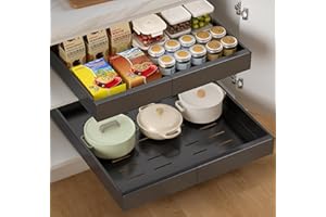 LEKUNI Cajones Extraibles Para Cocina 2 Pies, Cajon Telescopico Adhesivo No Es Necesario Taladrar, Anchura Ajustable Cajones Deslizantes Para Cocina, Organizador Armario Cocina(NEGRO 32-52cm)
