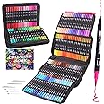 Laconile 132 Drawing Markers Dual Tip Brush Pens, Fineliners Felt Pens Colouring Pens for Adult Coloring Books Calligraphy Drawing Sketching…