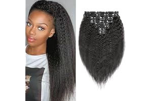 EINbeauty Kinky-Straight Human Hair Clips Extension a Clip Cheveux Naturel 120g-8pcs Invisibles à Clip Human Hair Clips ins Perruques Pour Femmes Noires Clip Extension Brazilian Virgin Cheveux 16"