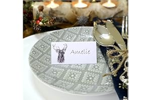 BRIGHT HEART DESIGN Stag Christmas Place Cards in White - Reindeer Dinner Party Guest Name Card - Pack of 12