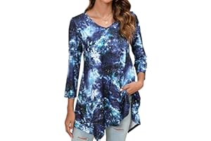 Enmain Damskie tuniki, długie, topy, z dekoltem w serek, z rękawem 3/4, casualowe, jednolity kolor, bluzka, koszula, dla kobiet