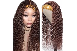 CREUOST Parrucca Donna Capelli Veri Umani HeadBand Wig Deep Wave Human Hair Wig #4 Light Brown Parrucche Capelli Veri Umani Donna 150% Density Umani Brasiliani Vergini For Women 22 Pollice
