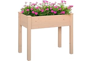 Outsunny Huerto Urbano Elevado de Madera 86x46x76 cm Mesa de Cultivo Jardinera Elevada con Tela no Tejida y 4 Orificios de Drenaje para Cultivos Plantas Flores Jardín Terraza Exterior Natural
