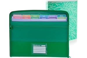 Office Box - Pack Vuelta al Cole: Carpeta Clasificadora VISION 12 Divisiones y estuche frontal + 80 Adhesivos Cierre Cremallera + Carpeta 4 Anillas 40 mm -Colorline (Verde Oscuro + Carpeta Anillas)