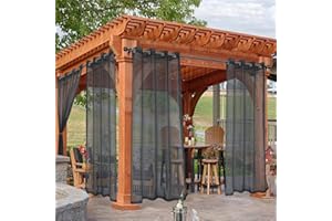 Hiseng Rideaux D'extérieur Imperméable Transparent 2 Pièces Rideau Voilage avec œillets Protection Solaire Occultant Isolant pour Pergola Jardin Tonnelle Terrasse Balcon (132x274cm,Gris foncé)