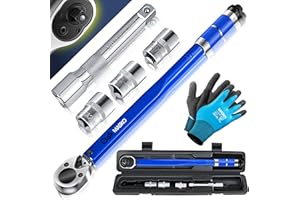 MASKO® Drehmomentschlüssel 6tlg. Set 40-210Nm 1/2' CV inkl. 3 Stecknüsse 17mm 19mm 21mm & Verlängerung 125mm Montagehandschuhe Koffer +/- 4% Toleranz Reifenschlüssel Auto Drehmoment-Schlüssel, Blau