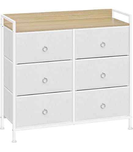 Commode 8 Tiroirs WOLTU Avec Station De Charge - Rangement Salon/Chambre (Chêne Clair + Blanc)