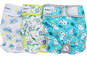 Avont 3 Packs - Pañales Lavables para Perras, Reutizables y Duraderos para Perros Hembra, Female Dog Diapers Altamente Absorbentes -S, 8"-13.5" Cintura,Animales