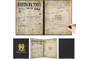 Benjia 60th Birthday Decoration, Bday Card Gift Guest Signing Book for Woman Man, Born in 1965 UK Poster Guestbook, 60 Years Old Signature Board, Vintage Birthday Party Decor for Dad Mum