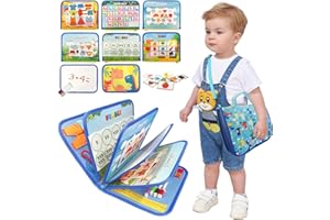 TUNJILOOL Montessori Busy Book - Libro de Actividades sensoriales de 10 páginas con Correa para el Hombro y Pizarra borrable, Juguete para Viajes y Desarrollo de destrezas motoras Finas